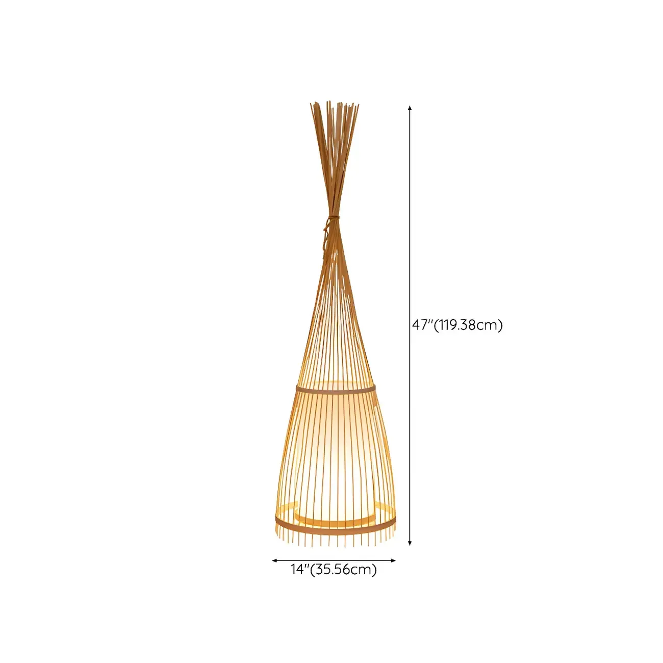 Rustic Bamboo Cover Oval Stand up Floor Lamp Shade for Living Room