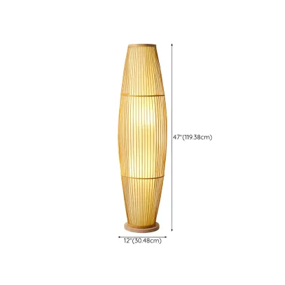 Rustic Bamboo Cover Oval Stand up Floor Lamp Shade for Living Room