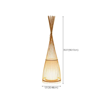 Rustic Bamboo Cover Oval Stand up Floor Lamp Shade for Living Room
