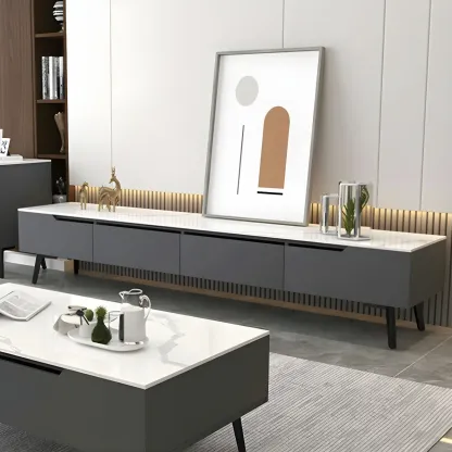 Modern Stone TV Stand with Soft Closing Drawers for Living Room Image - 3