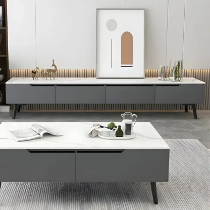 Modern Stone TV Stand with Soft Closing Drawers for Living Room Image - 4