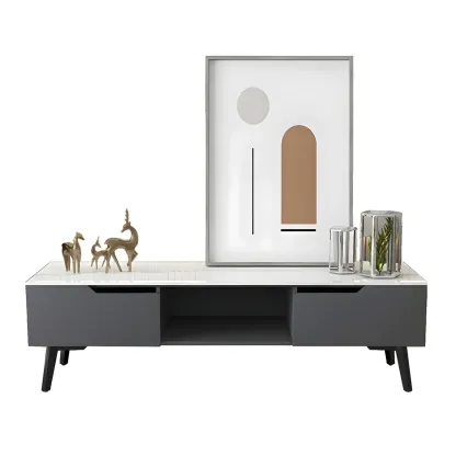 Modern Stone TV Stand with Soft Closing Drawers for Living Room Image - 7