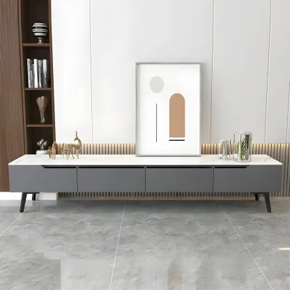 Modern Stone TV Stand with Soft Closing Drawers for Living Room Image - 8