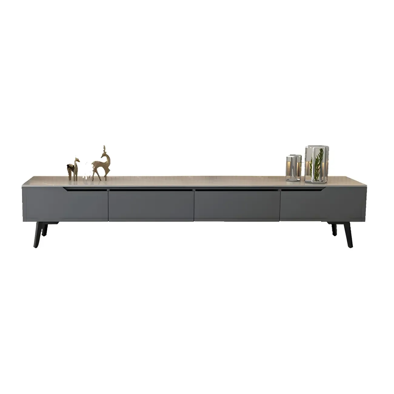 Modern Stone TV Stand with Soft Closing Drawers for Living Room Image - 9