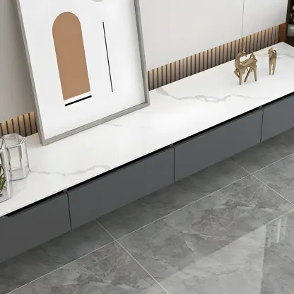 Modern Stone TV Stand with Soft Closing Drawers for Living Room Image - 11