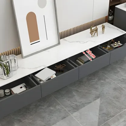 Modern Stone TV Stand with Soft Closing Drawers for Living Room Image - 12