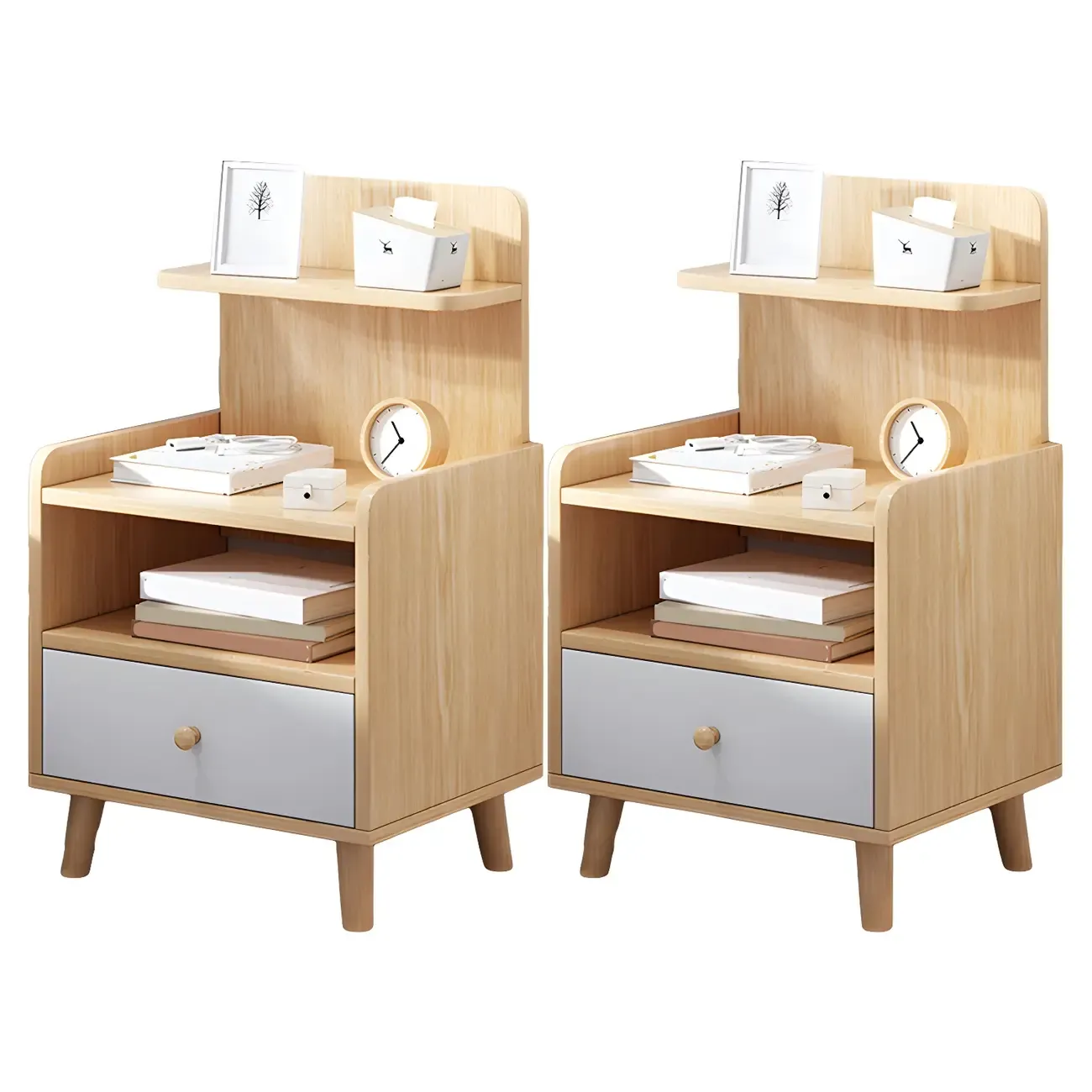 Modern Wood Nightstand with Open Storage Shelf Image - 5