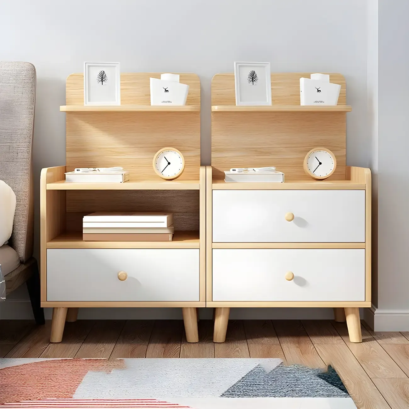 Modern Wood Nightstand with Open Storage Shelf Image - 1