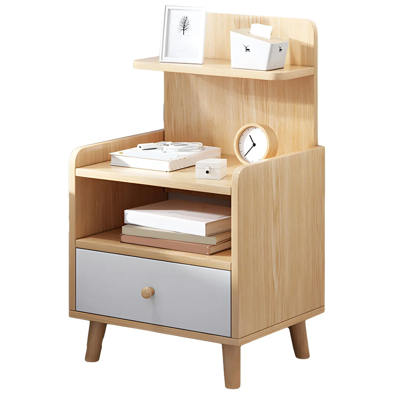 Modern Wood Nightstand with Open Storage Shelf Image - 4 | homeyfad