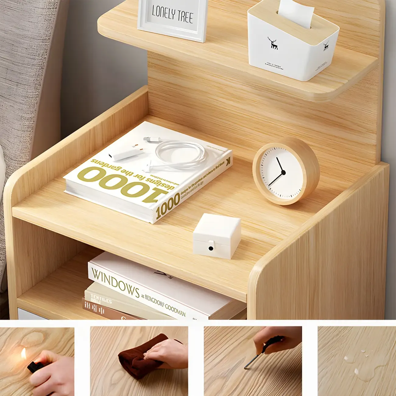 Modern Wood Nightstand with Open Storage Shelf Image - 6