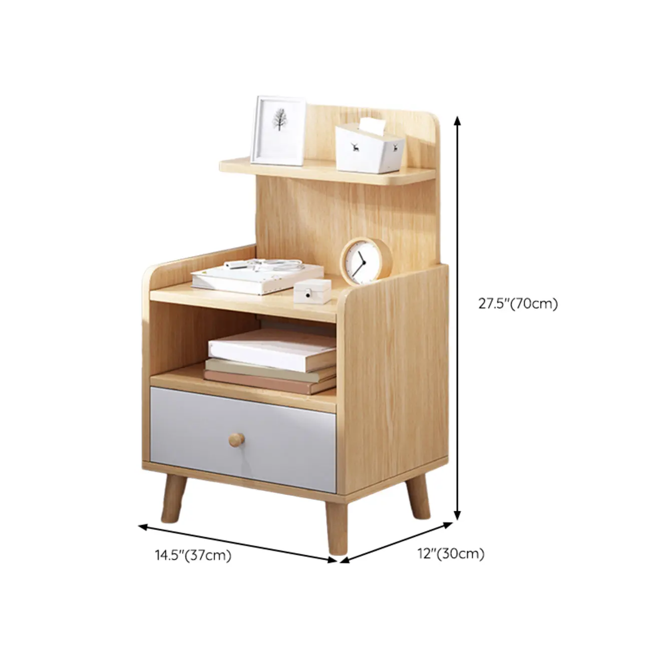 Modern Wood Nightstand with Open Storage Shelf #size | homeyfad