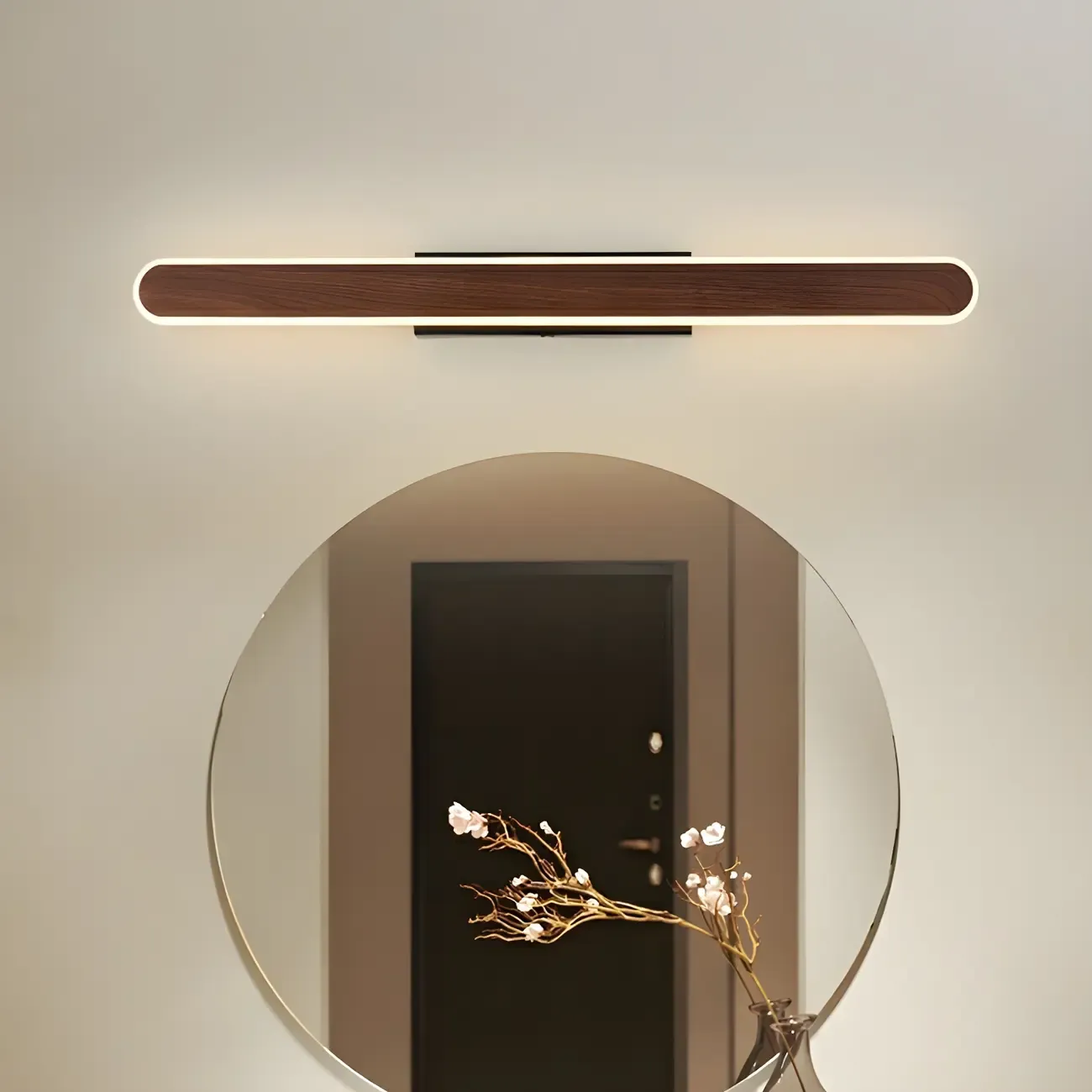 Modish Walnut Oval Acrylic LED Vanity Light Image - 2