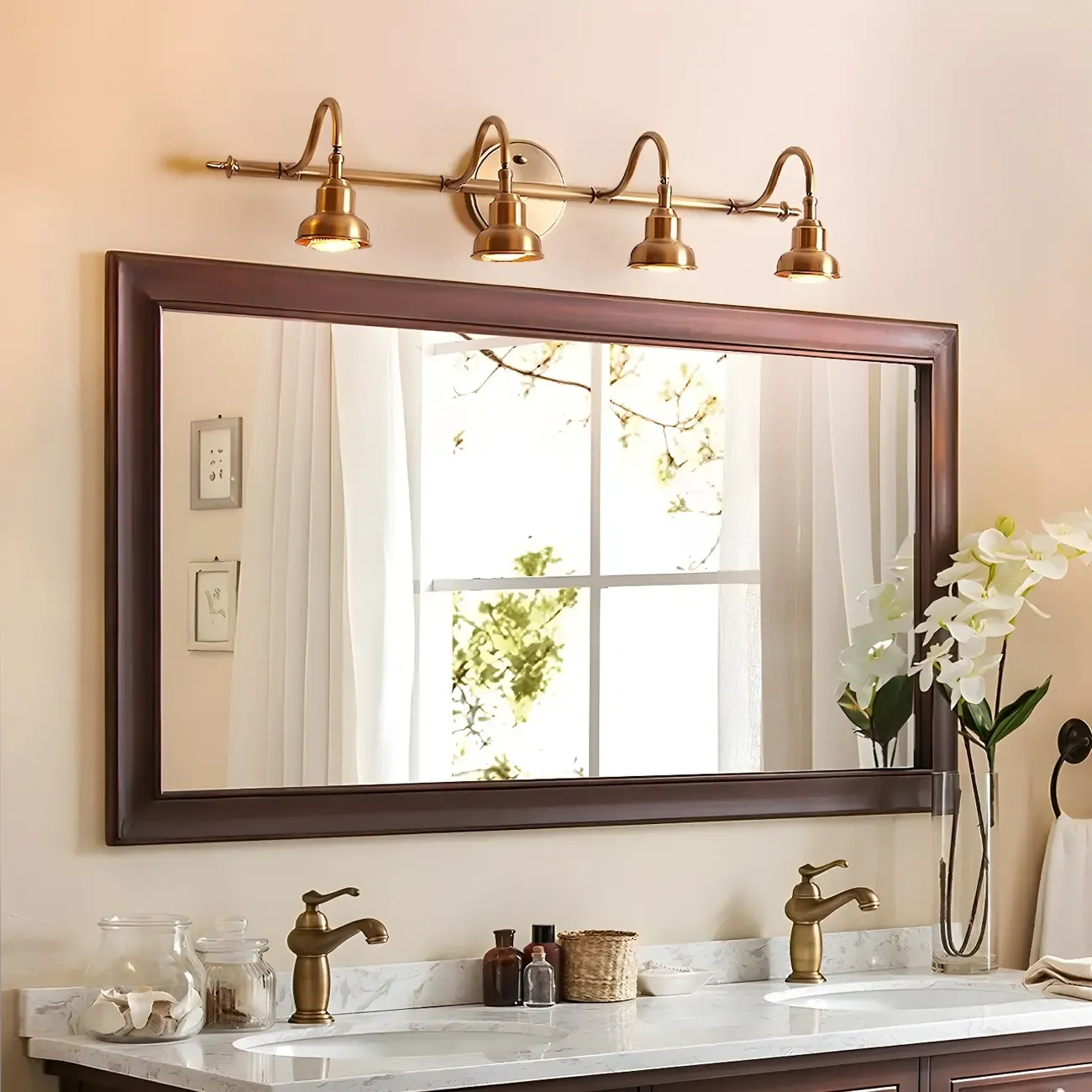 Vintage Globe Vanity Light with Copper Shade for Bathroom Image - 2