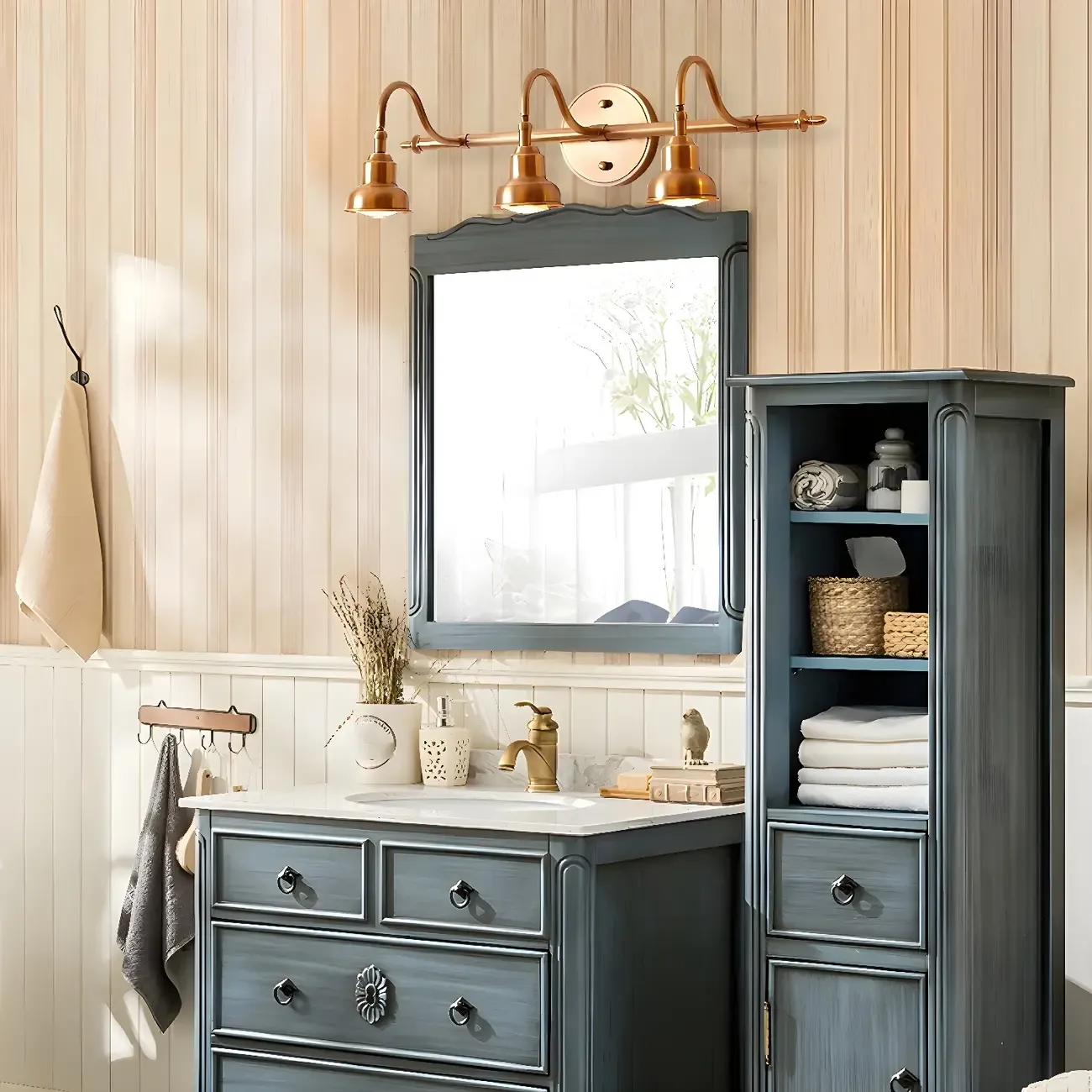 Vintage Globe Vanity Light with Copper Shade for Bathroom Image - 3