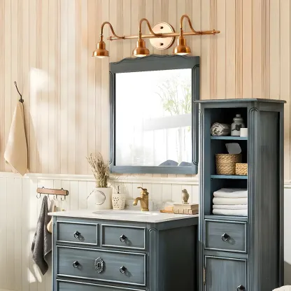 Vintage Globe Vanity Light with Copper Shade for Bathroom Image - 3