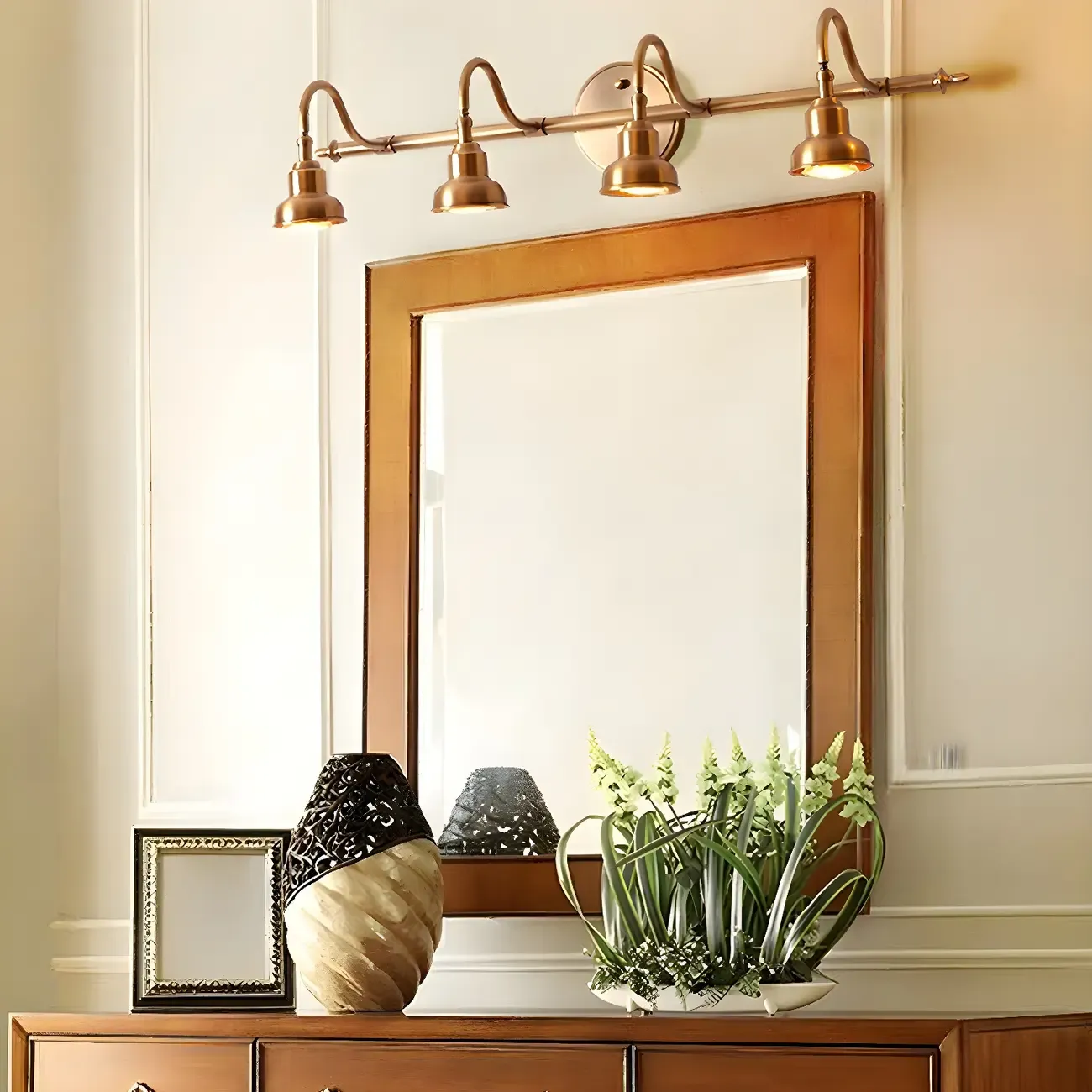 Vintage Globe Vanity Light with Copper Shade for Bathroom Image - 4