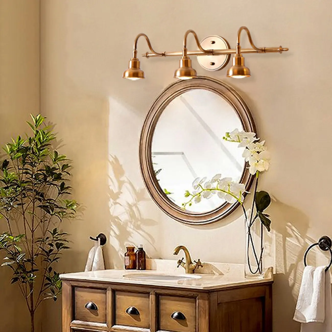 Vintage Globe Vanity Light with Copper Shade for Bathroom Image - 1 | homeyfad