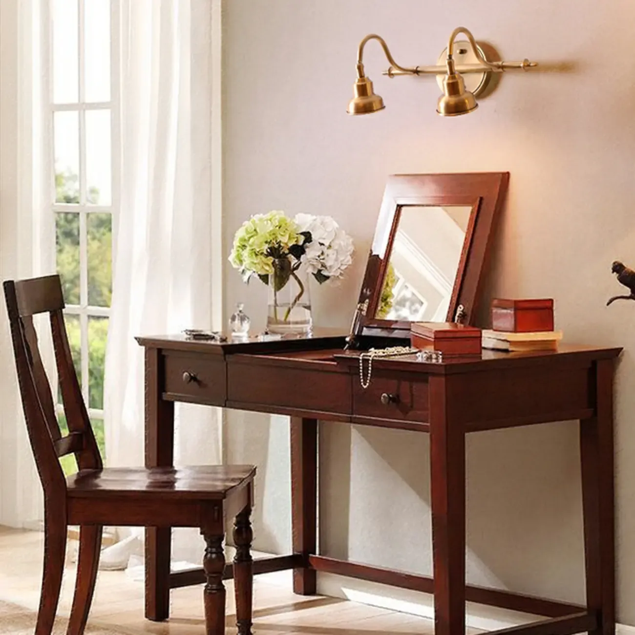 Vintage Globe Vanity Light with Copper Shade for Bathroom Image - 6