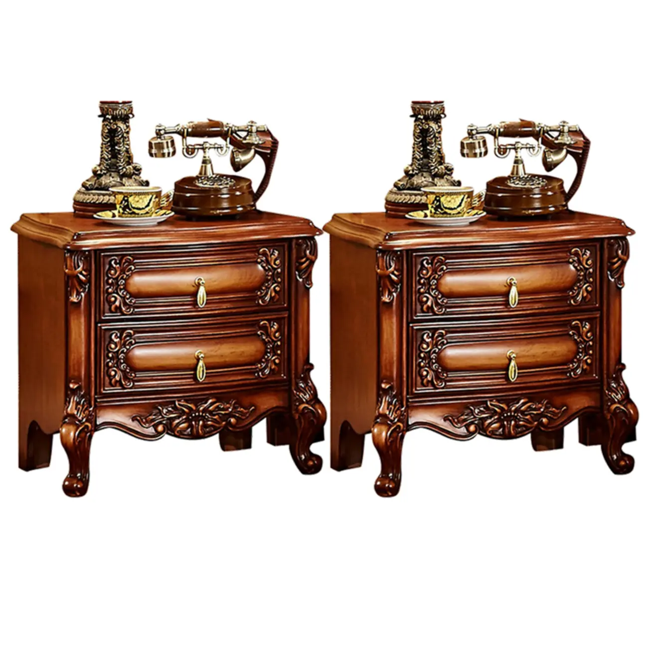 Traditional Brown Carved Wood 2-Drawer Standard Nightstand Image - 7 | homeyfad