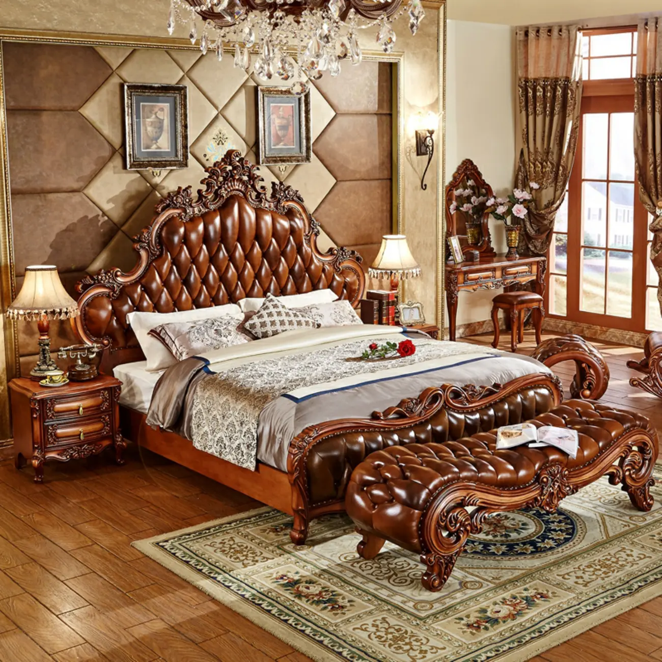 Traditional Brown Carved Wood 2-Drawer Standard Nightstand Image - 2 | homeyfad