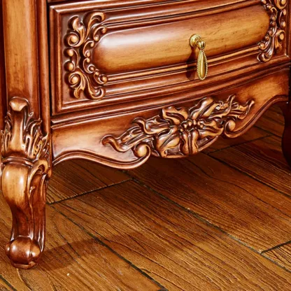 Traditional Brown Carved Wood 2-Drawer Standard Nightstand Image - 5