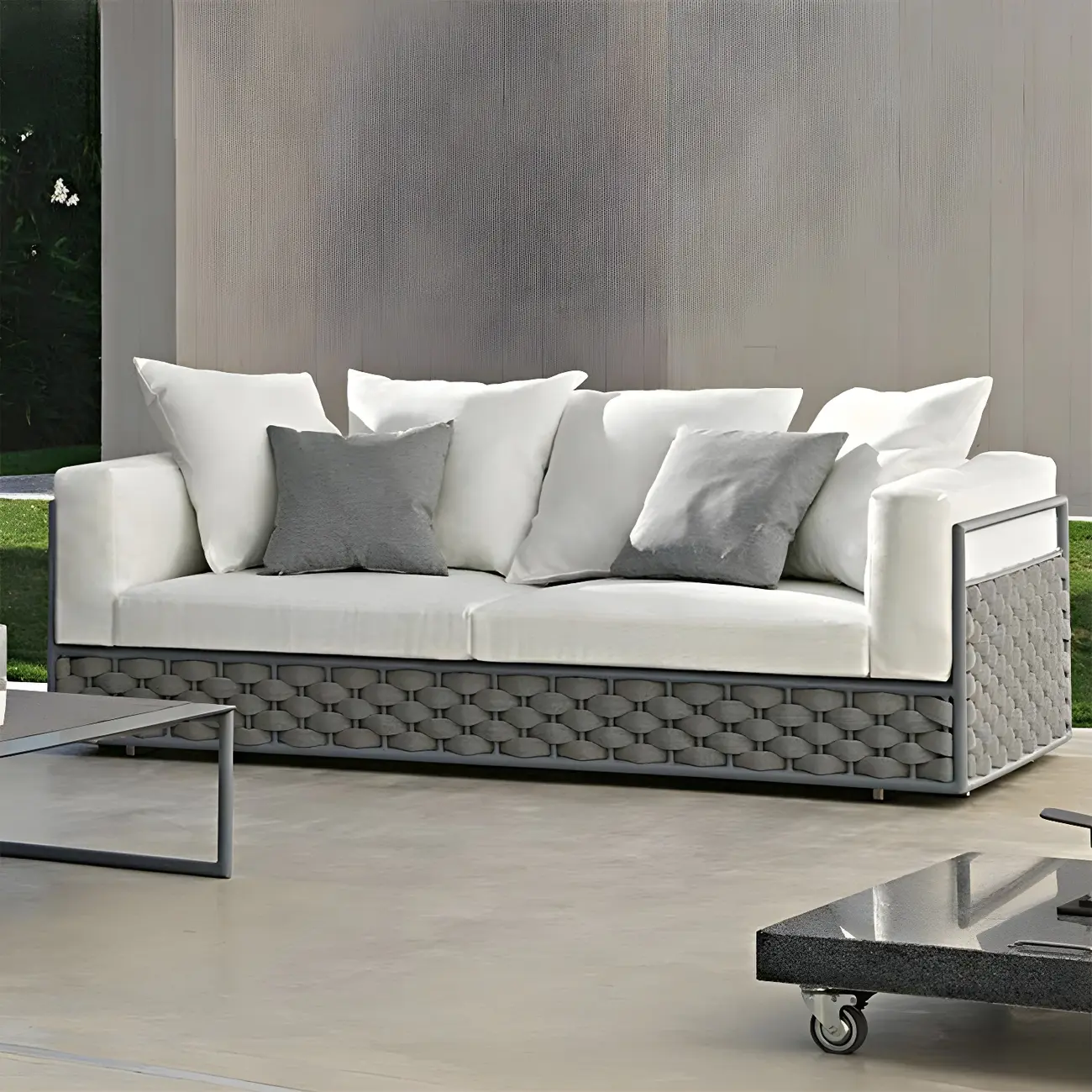 All Weather 79" Outdoor Gray Weave Rope Patio Sofa Image - 1 | homeyfad