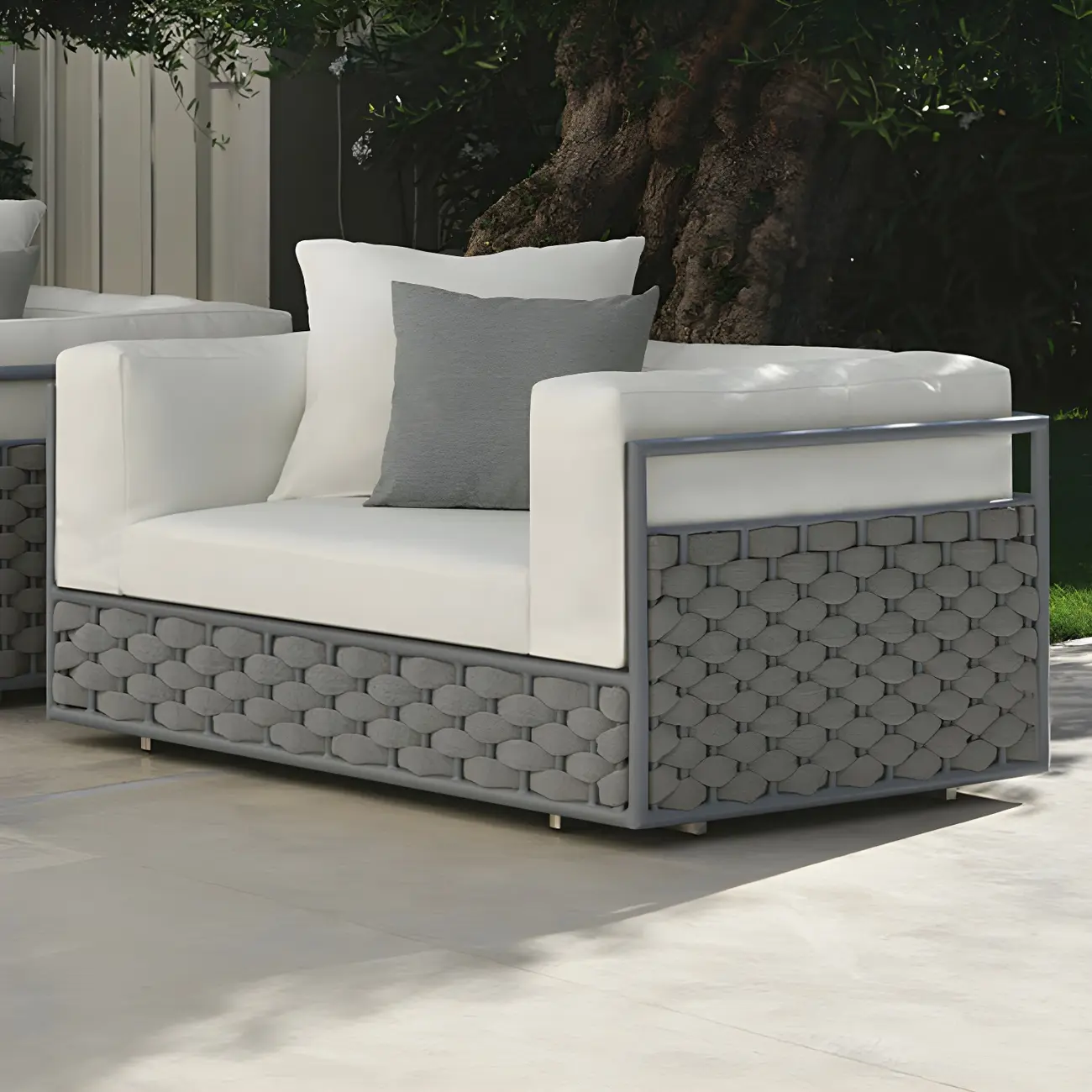 All Weather 79" Outdoor Gray Weave Rope Patio Sofa Image - 2 | homeyfad