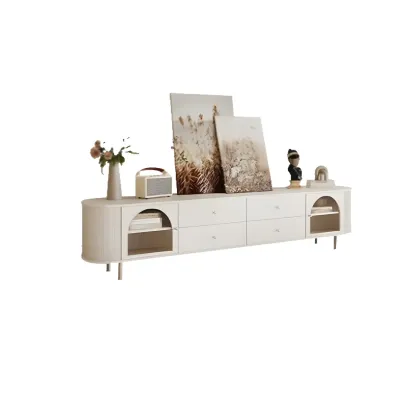 Minimalist White Wooden Juliet Arc TV Stand with Open Storage Image - 6