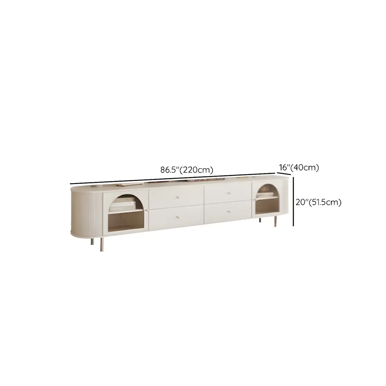Minimalist White Wooden Juliet Arc TV Stand with Open Storage Image - 13