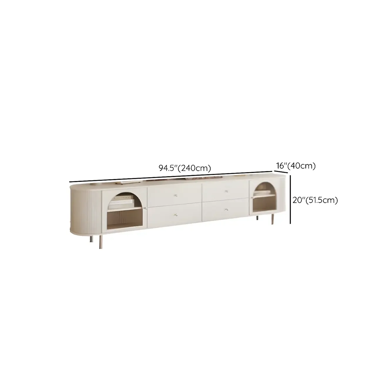 Minimalist White Wooden Juliet Arc TV Stand with Open Storage Image - 14
