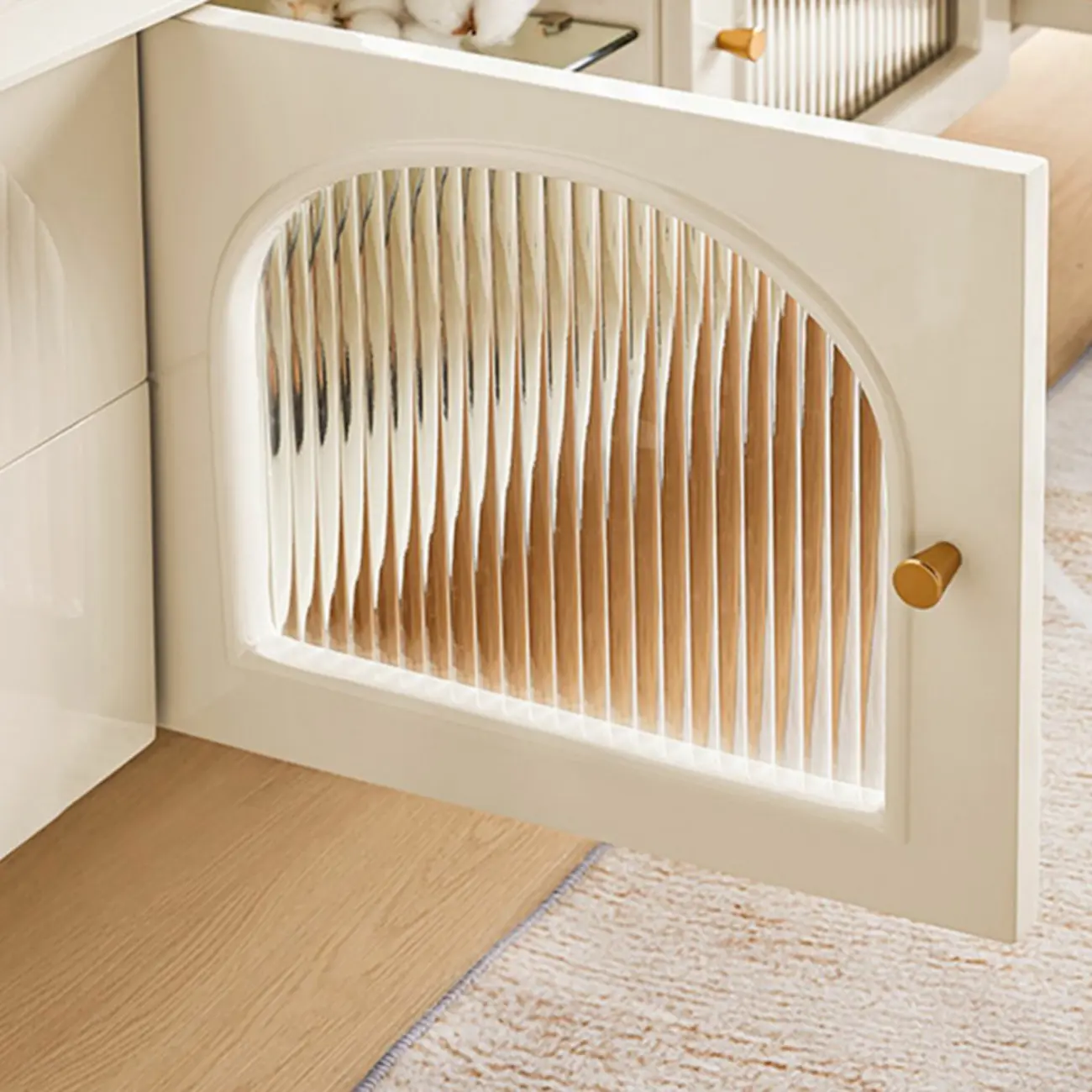 Modern White Wooden Juliet Arc TV Stand with Open Storage Image - 7 | homeyfad