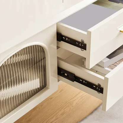 Modern White Wooden Juliet Arc TV Stand with Open Storage Image - 8