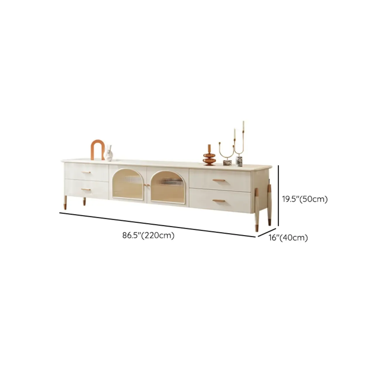Modern White Wooden Juliet Arc TV Stand with Open Storage #size