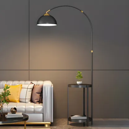 Modern Adjustable Height Metal Arc Floor Lamp with Storage Shelf Image - 2