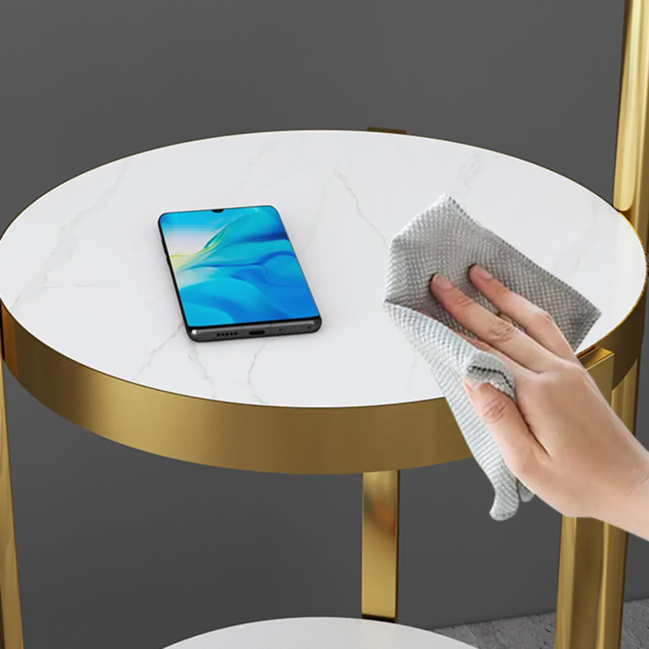 Modern Adjustable Height Metal Arc Floor Lamp with Storage Shelf Image - 13 | homeyfad