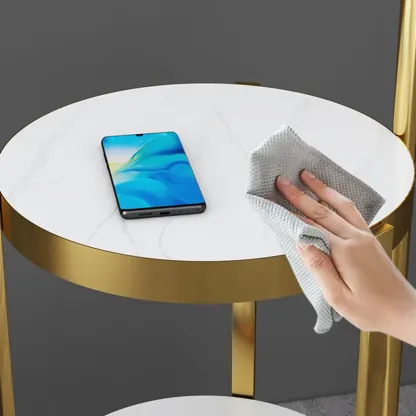 Modern Adjustable Height Metal Arc Floor Lamp with Storage Shelf Image - 13