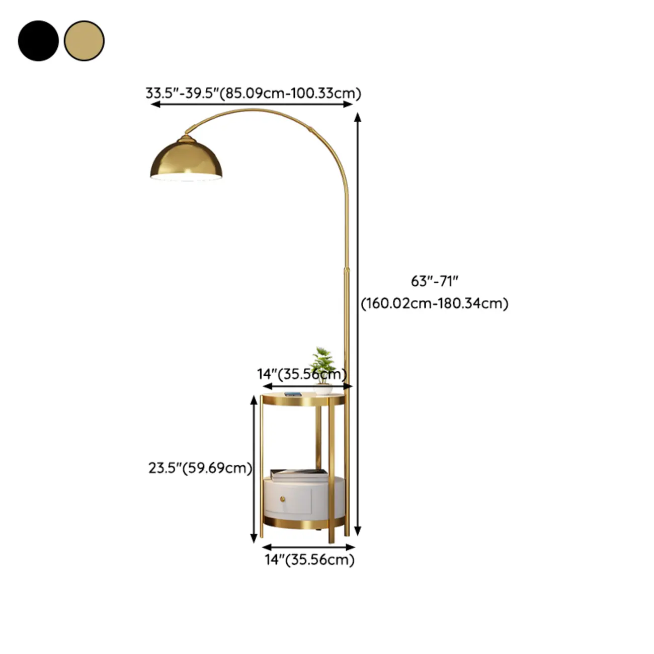 Modern Adjustable Height Metal Arc Floor Lamp with Storage Shelf Image - 15 | homeyfad