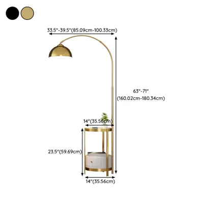 Modern Adjustable Height Metal Arc Floor Lamp with Storage Shelf Image - 15