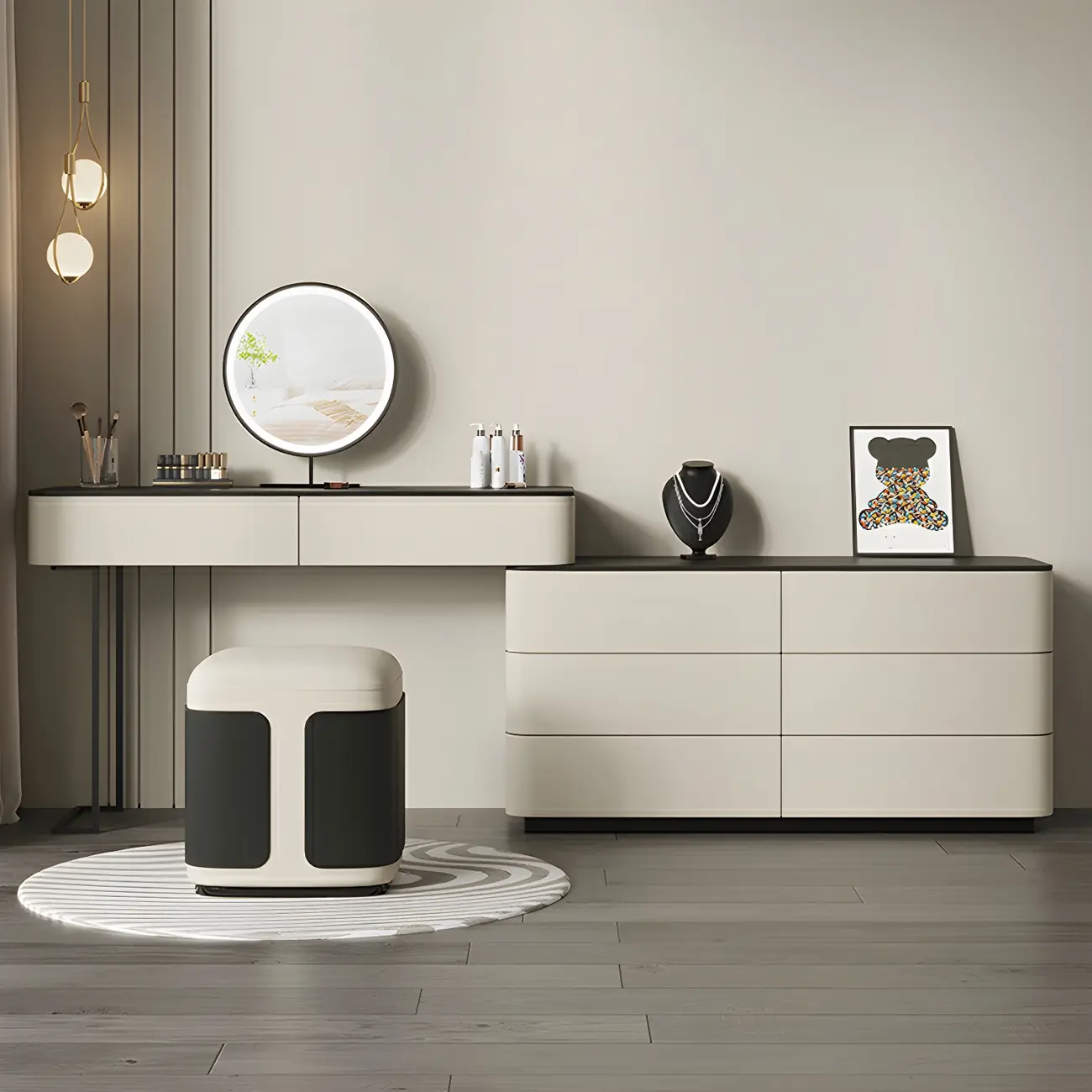 Modern Wood White Makeup Vanity Extendable Desk Image - 2 | homeyfad
