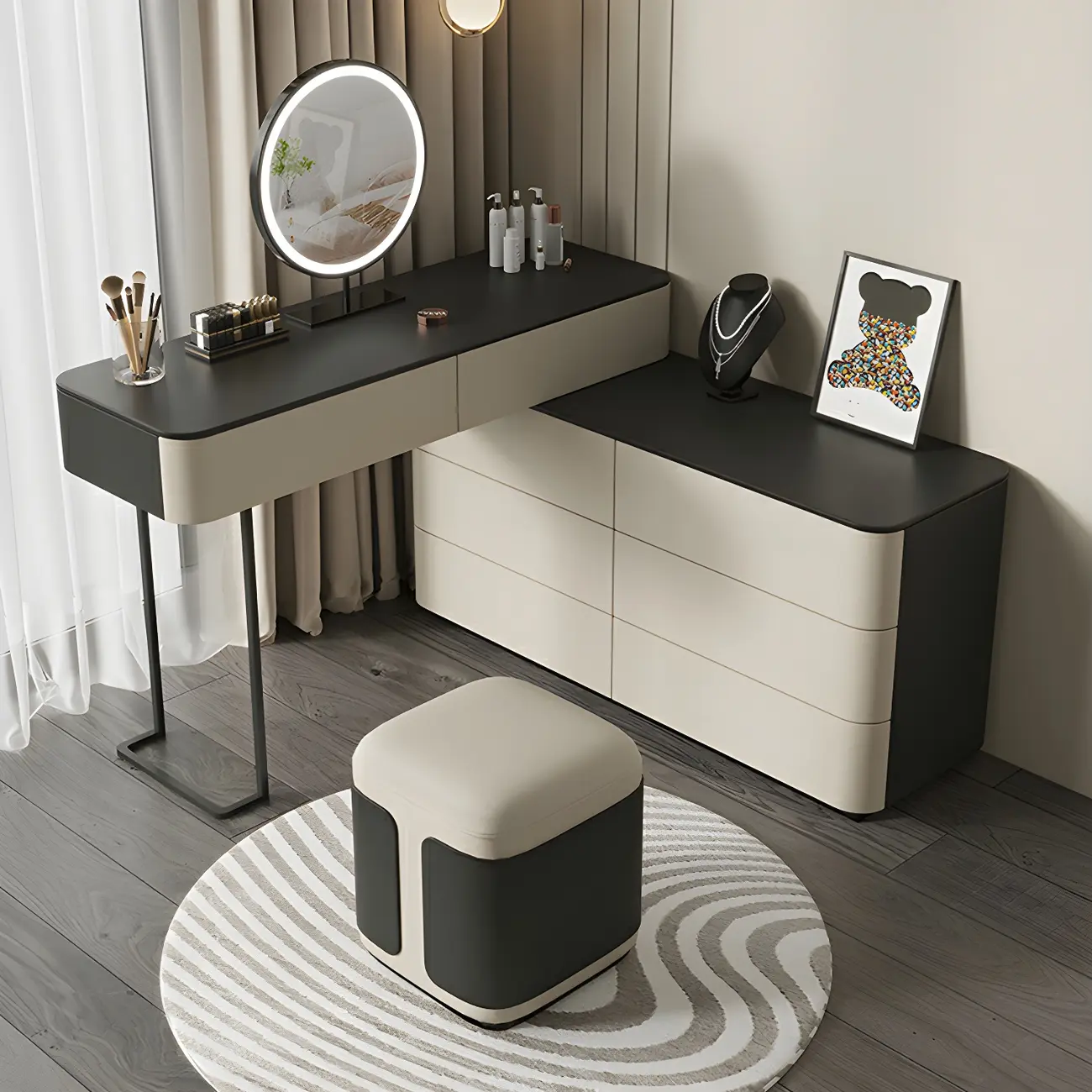 Modern Wood White Makeup Vanity Extendable Desk Image - 4 | homeyfad
