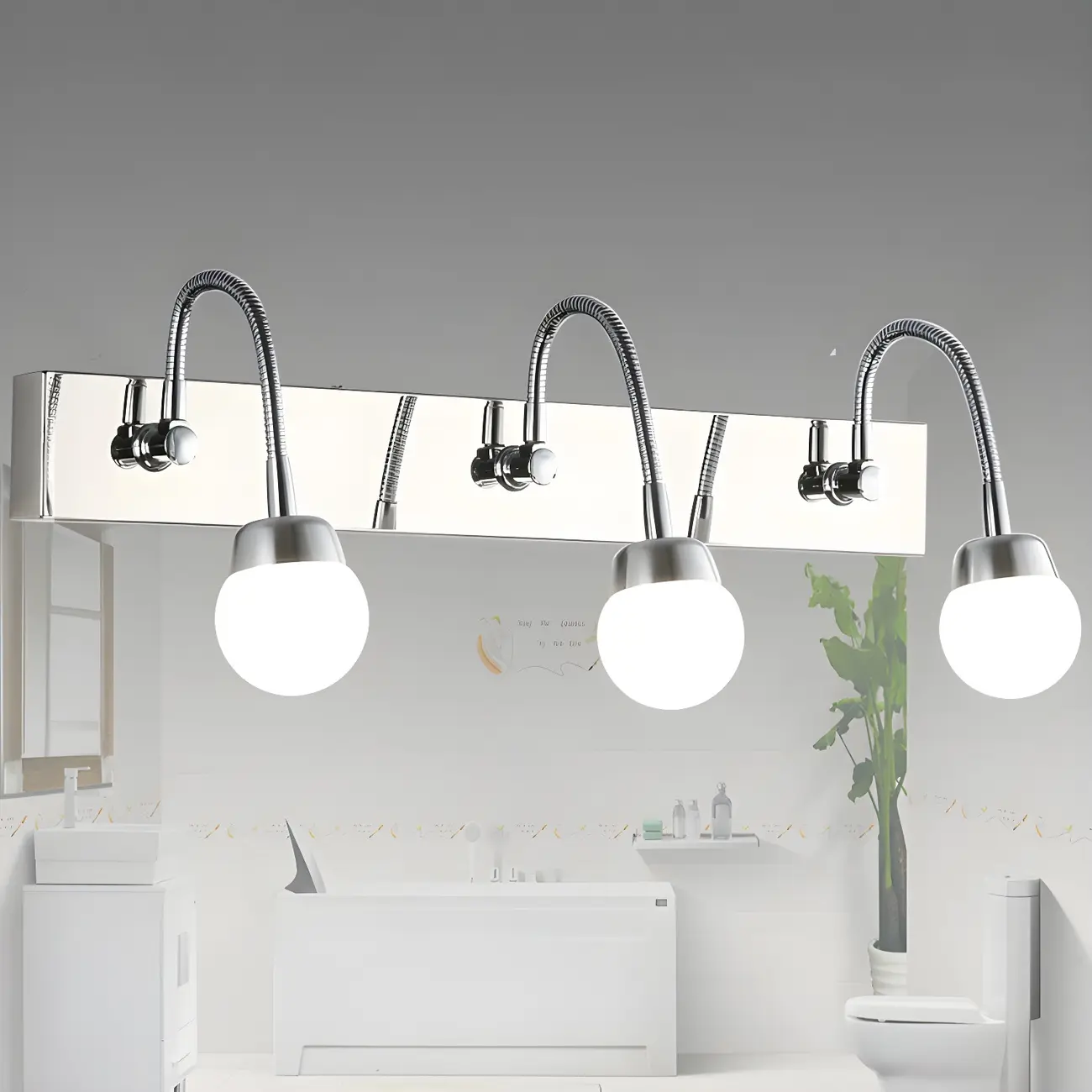 3-Light Modern Silver Vanity Light Dimmable LED for Bathroom | homeyfad
