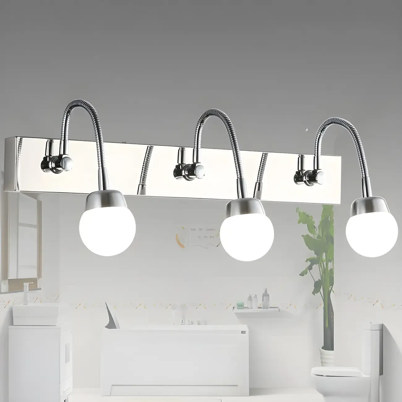 3-Light Modern Silver Vanity Light Dimmable LED for Bathroom