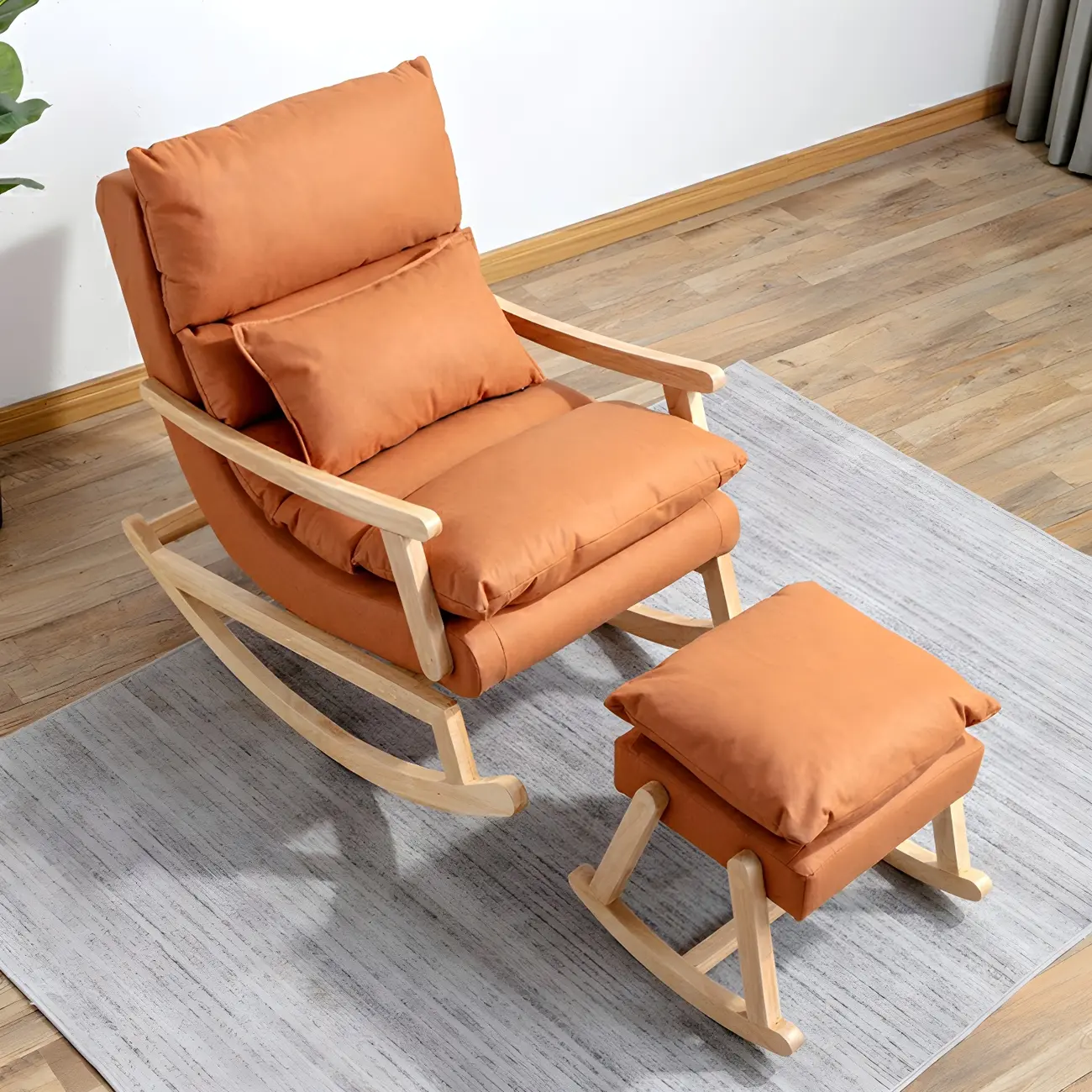 Upholstered Wooden Rocking Chair with Ottoman for Indoor Image - 1 | homeyfad