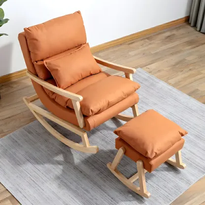 Upholstered Wooden Rocking Chair with Ottoman for Indoor Image - 1