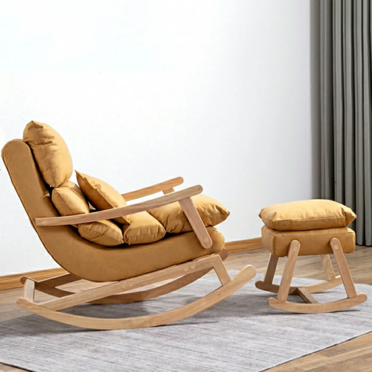 Upholstered Wooden Rocking Chair with Ottoman for Indoor Image - 3 | homeyfad