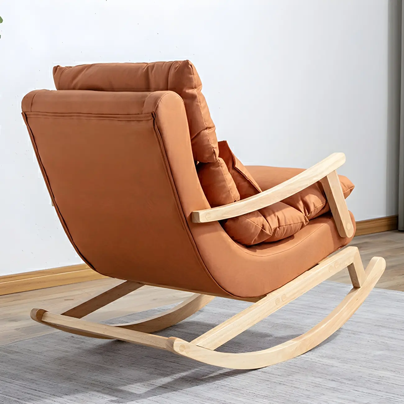Upholstered Wooden Rocking Chair with Ottoman for Indoor Image - 4 | homeyfad