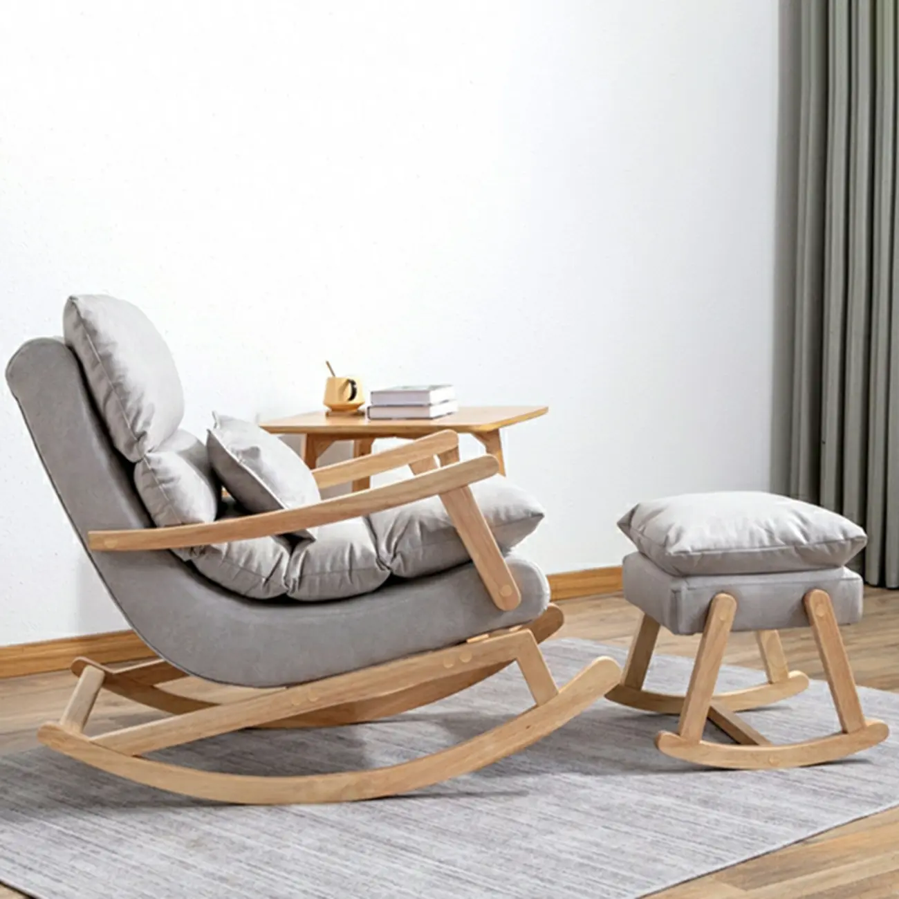 Upholstered Wooden Rocking Chair with Ottoman for Indoor Image - 5 | homeyfad