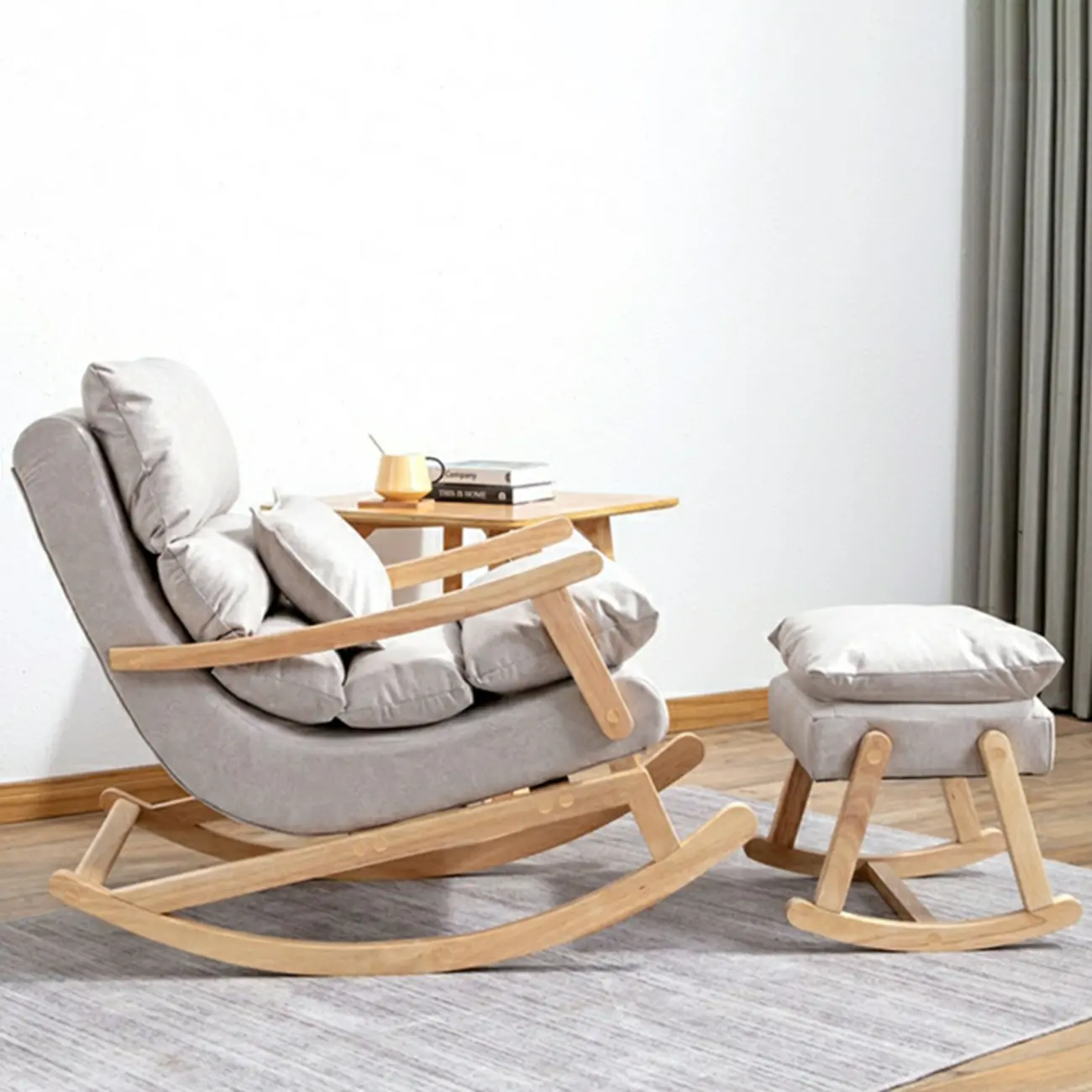 Upholstered Wooden Rocking Chair with Ottoman for Indoor Image - 7 | homeyfad