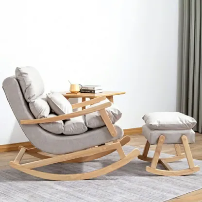 Upholstered Wooden Rocking Chair with Ottoman for Indoor Image - 7