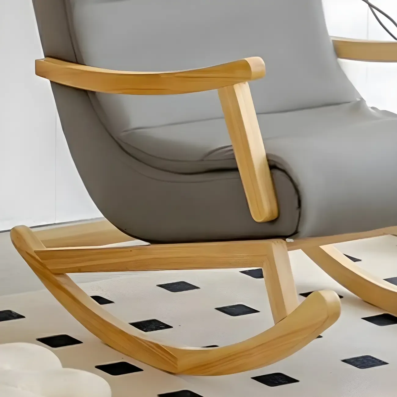 Upholstered Wooden Rocking Chair with Ottoman for Indoor Image - 8